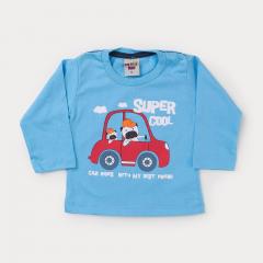 Blusa Azul Carro Manga Longa para Bebe Menino
