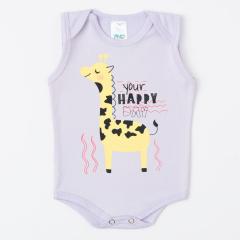 Body Regata Unissex Lilas para Bebe com Estampa de Girafinha