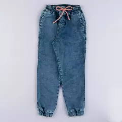 Calca Jeans Infantil Feminina Jogger Com Bolso Lavagem Estonada