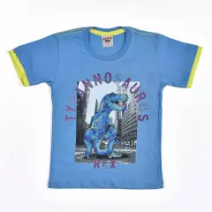 Camiseta Infantil Masculina Azul com Estampa de Dinossauro