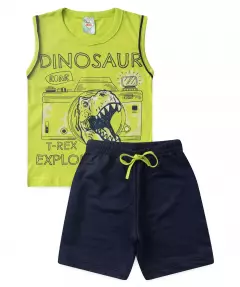 Conjunto Curto Infantil Masculino Dinossauro no Verde
