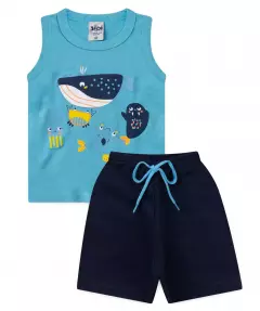 Conjunto Curto para Bebe Menino Baleia Azul