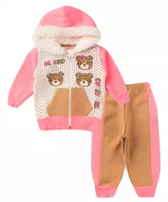 Conjunto de Inverno para Bebe Menina Ursinho em Pink