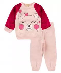 Conjunto de Inverno para Bebe Menina Urso Peluciado Rosa