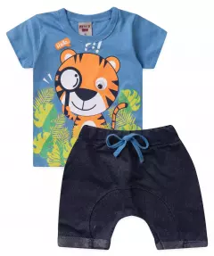 Conjunto de Verão para Bebê Menino Tigre Azul