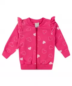 Jaqueta de Moletom para Bebe Menina Coracao Pink