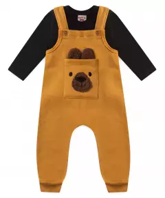 Jardineira de Inverno para Bebe Menino Urso Amarelo