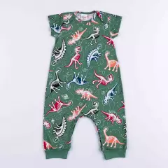 Macacao Pijama de Verao para Bebe Menino Dinossauro Verde