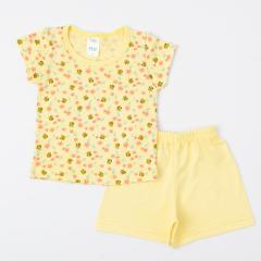 Pijama Amarelo para Bebe Menina Blusa Abelhinha e Short Básico