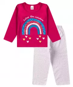 Pijama de Inverno Infantil Feminino Arco-iris Pink