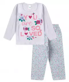 Pijama de Inverno Infantil Feminino Florzinha Branco