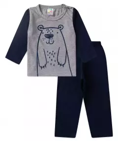 Pijama de Inverno para Bebe Menino Ursinho Mescla