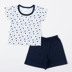 Pijama de Verão para Bebe Menino Blusa de Bolinhas e Short Marinho