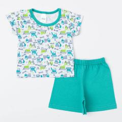Pijama de Verão para Bebe Menino Blusa Trator e Short Verde
