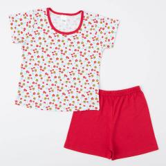 Pijama Infantil Feminino Vermelho Blusa Abelhinha e Short Básico