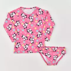 Roupa de Banho para Bebe Blusa Pink com Protecão UV e Calcinha Panda