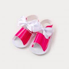 Sandália de Bebe Menina Pink com Lacinho Branco